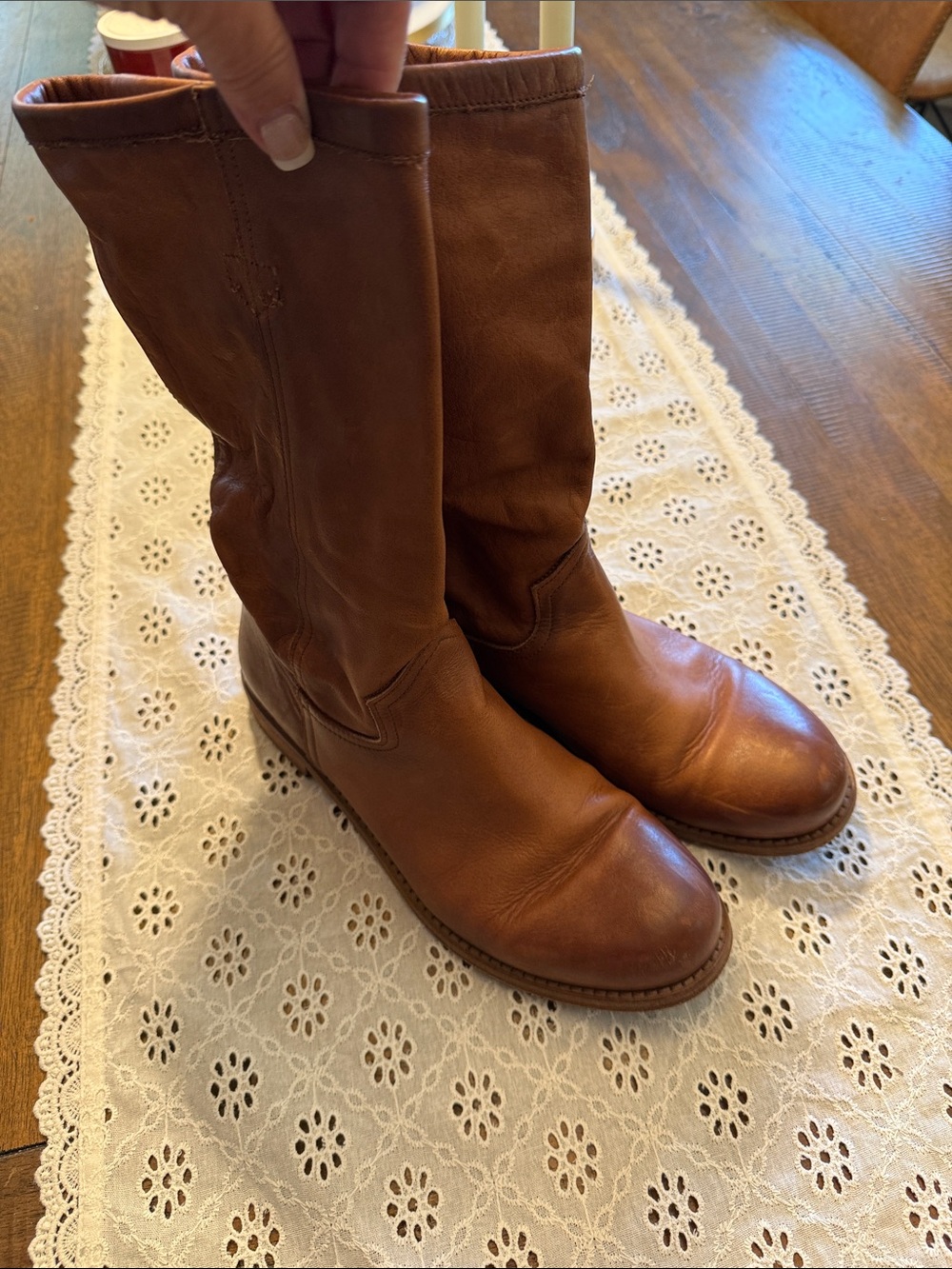 Sundance Mid-Calf Leather Riding Boots in Warm Brown